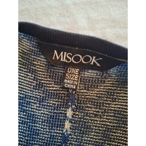 Misook Open Front Blue and Black Fringe Poncho Wrap Shawl Cardigan One Size - Picture 7 of 10